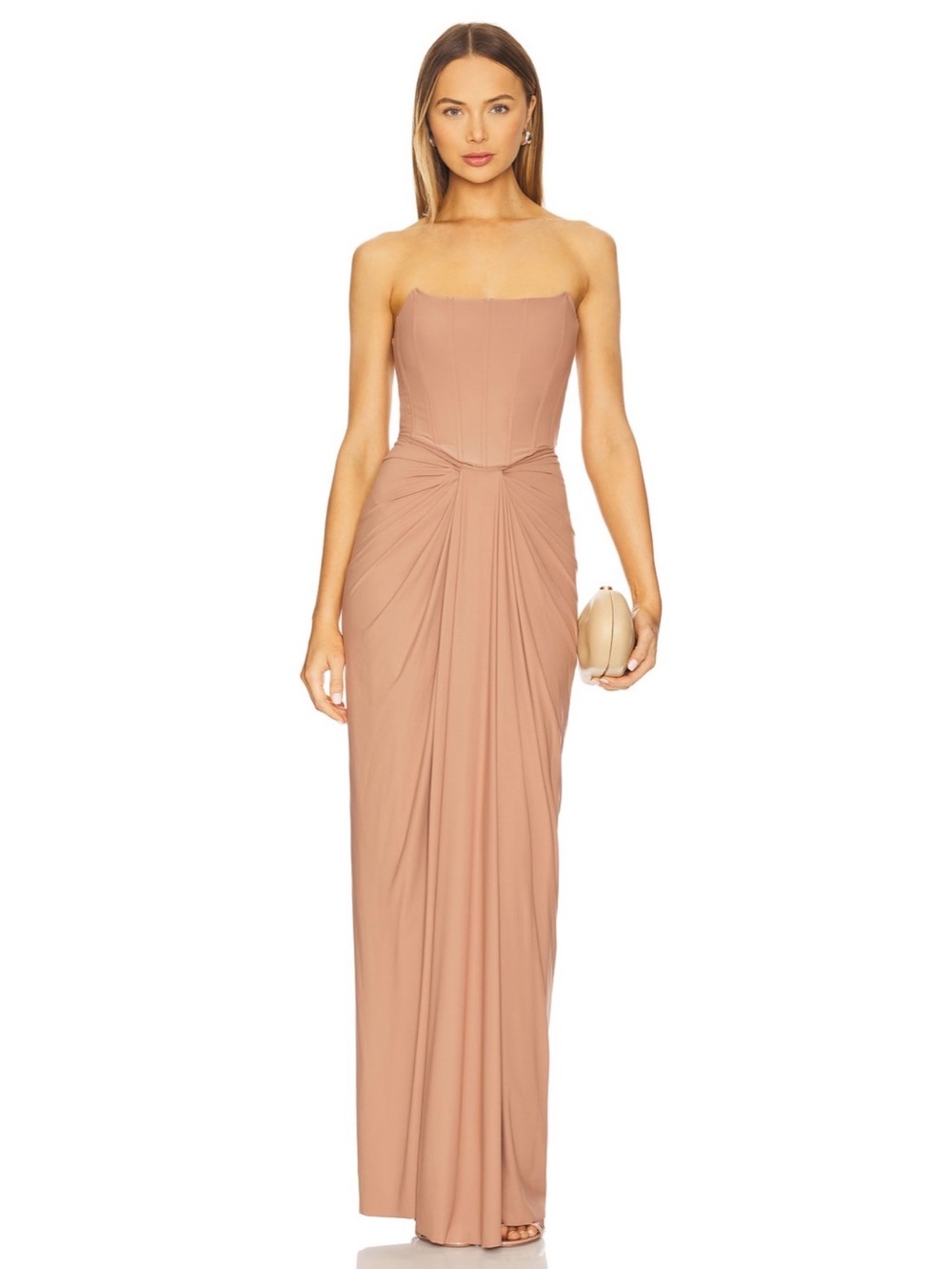 Deme By Gabriella Pearl Strapless Ruched Maxi Gown Dress in Dusty Rose l Size S